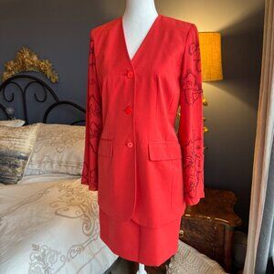 Red Hibiscus Floral Sleeve Skirt Suit NWOT